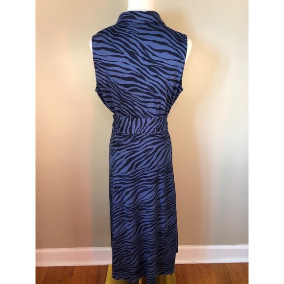 Boden Sleeveless Zebra Print Blue & Black Shirt Dress Size 8 Petite - Picture 2 of 11